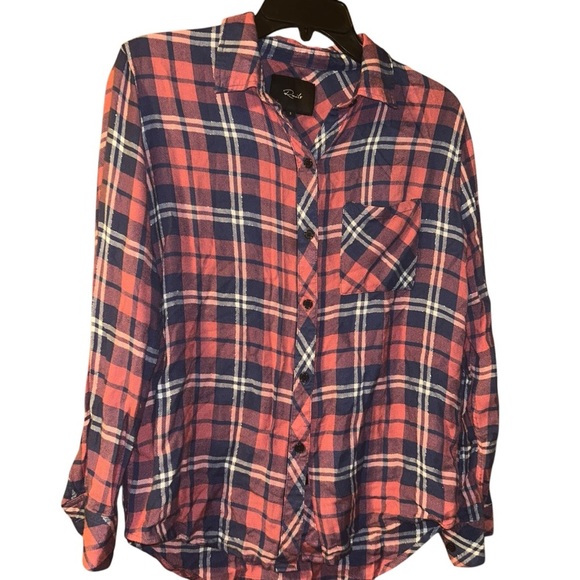 Woman rails hunter pink navy plaid button down shirt small s - Picture 1 of 3